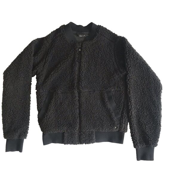 Prana Jackets & Blazers - prAna Polar Escape Womens Size M Black Sherpa Fleece Reversible Bomber Jacket